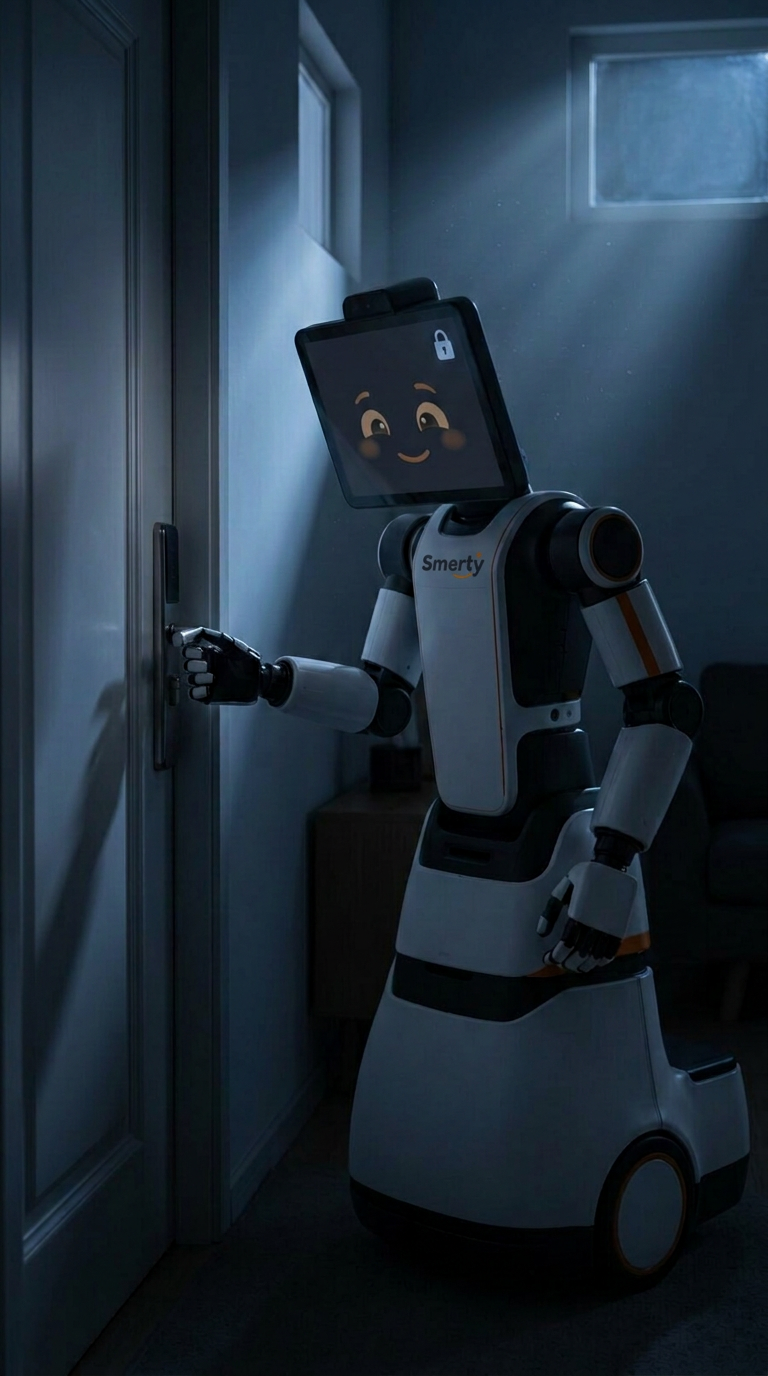 Concept: Smerty at 04:00, Double-checking the front door