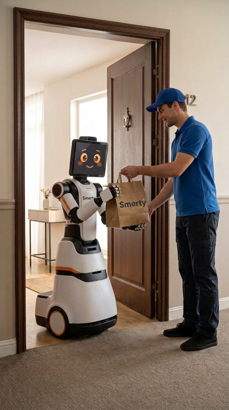 Concept: Smerty at 12:00, The delivery arrives on time