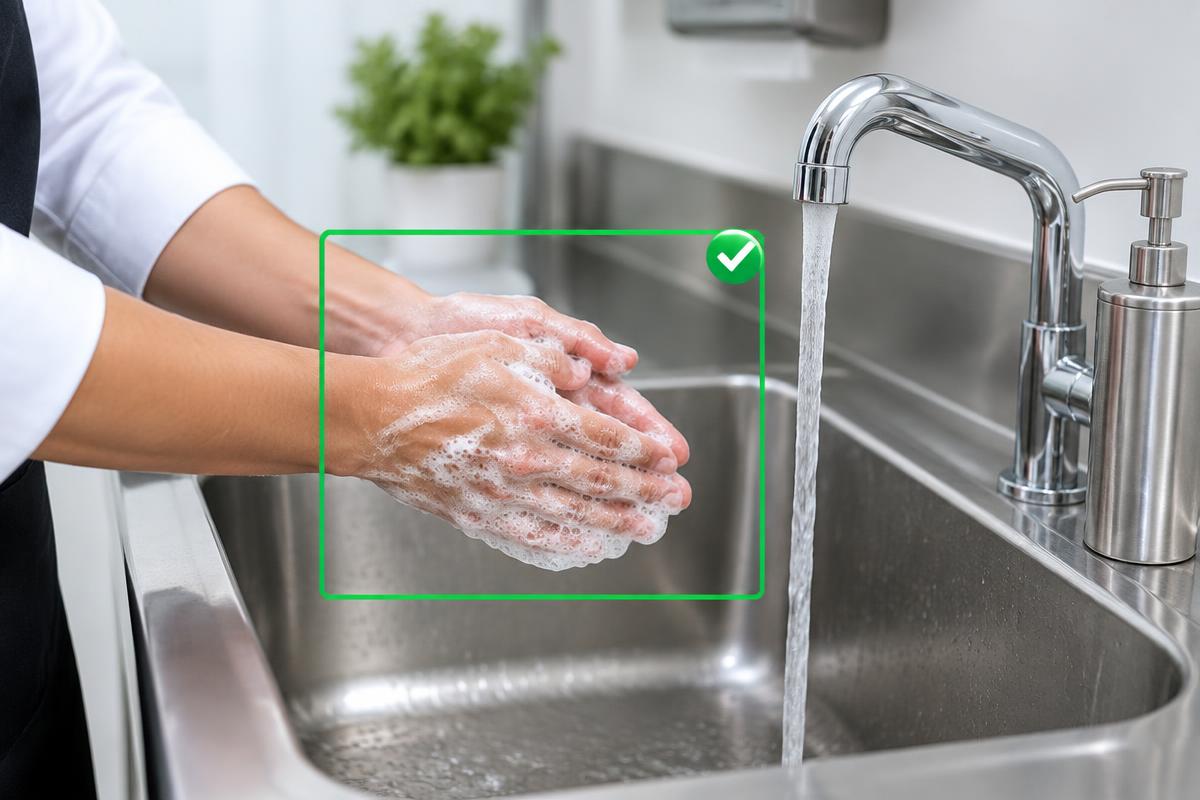 Handwashing check confirmed by AI at a kitchen sink